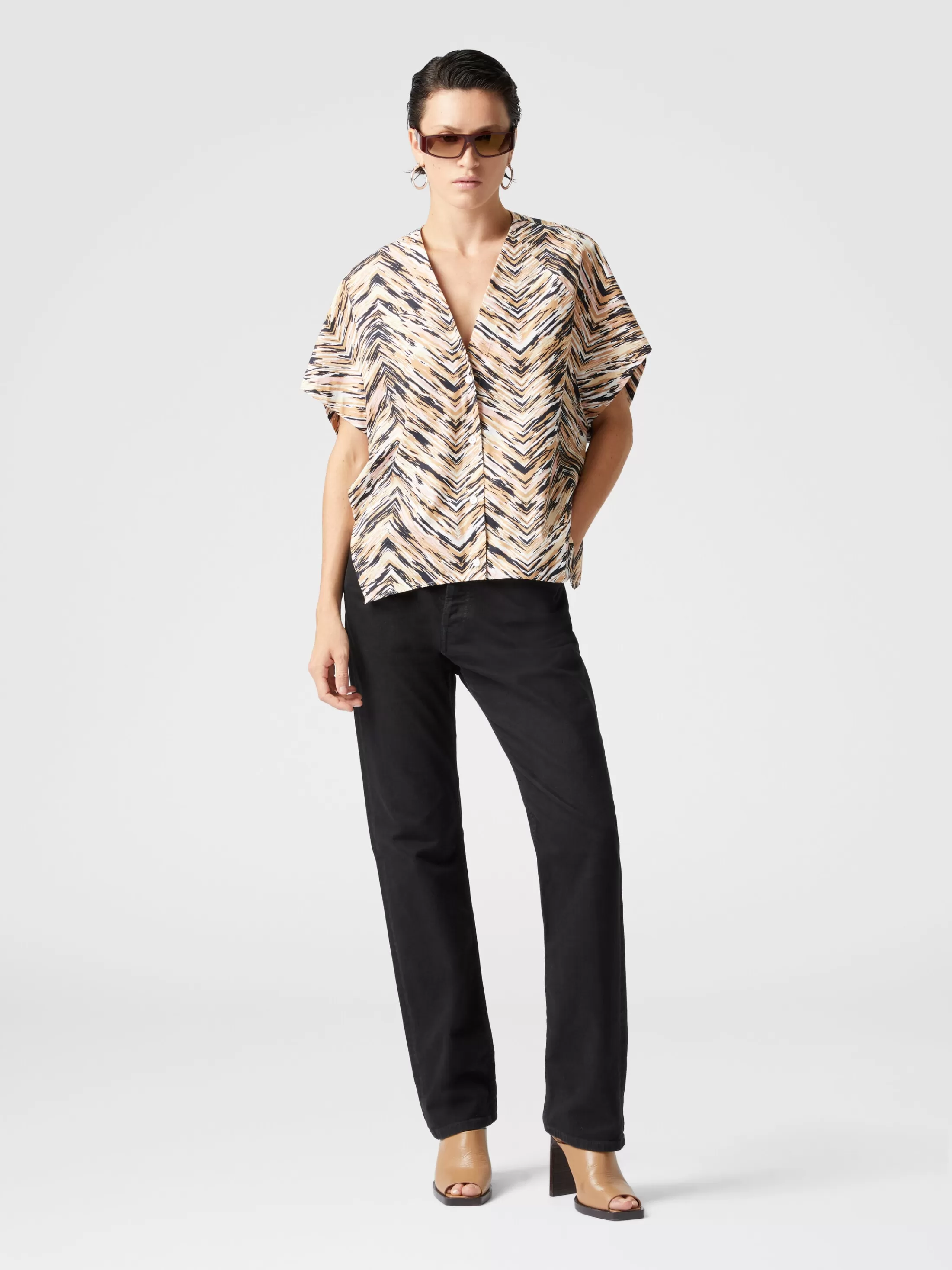 Flash Sale Animal print zig zag cotton poplin blouse Blouses & Shirts