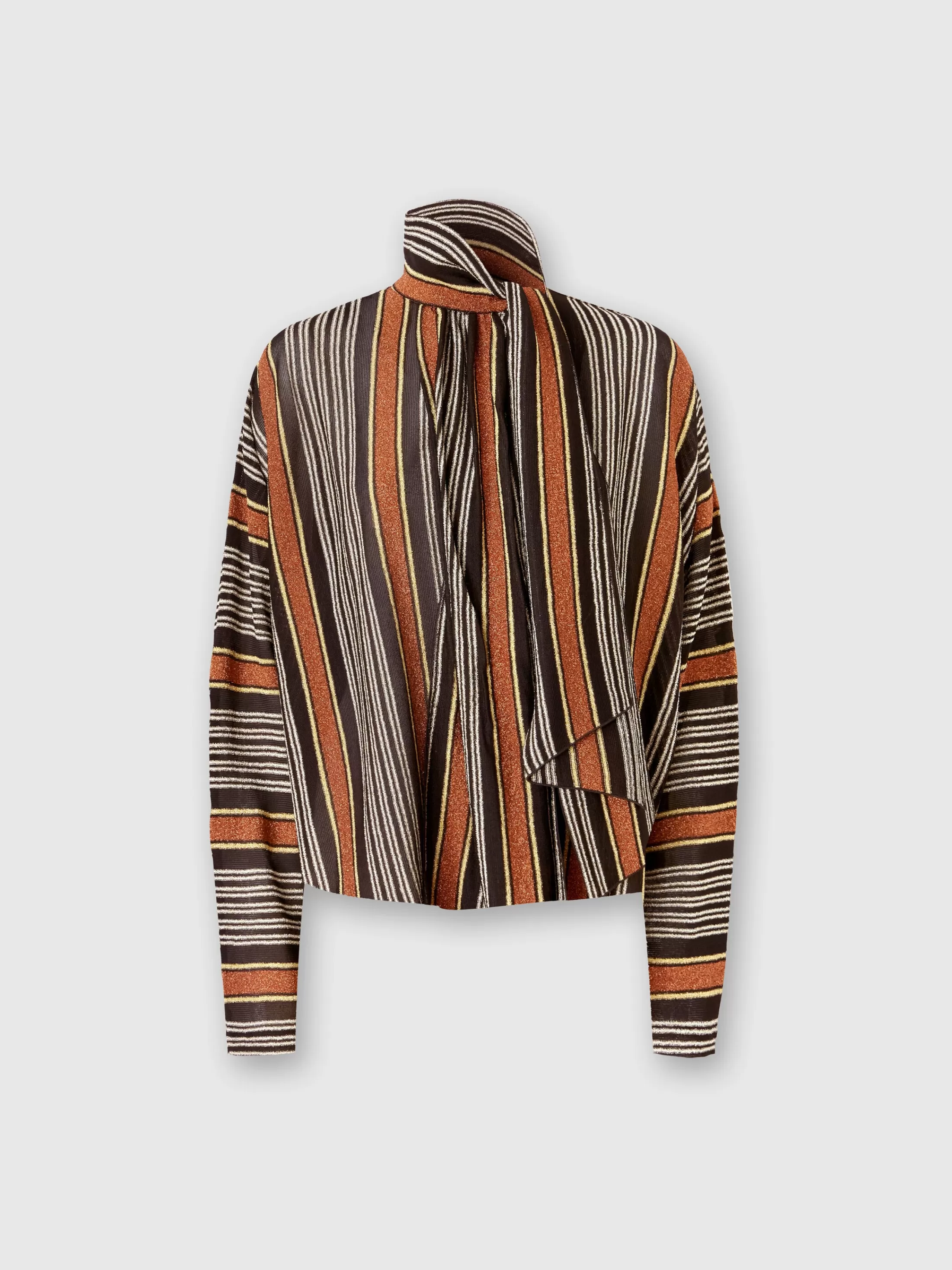 Sale Blouse with scarf collar in lamé striped viscose Blouses & Shirts