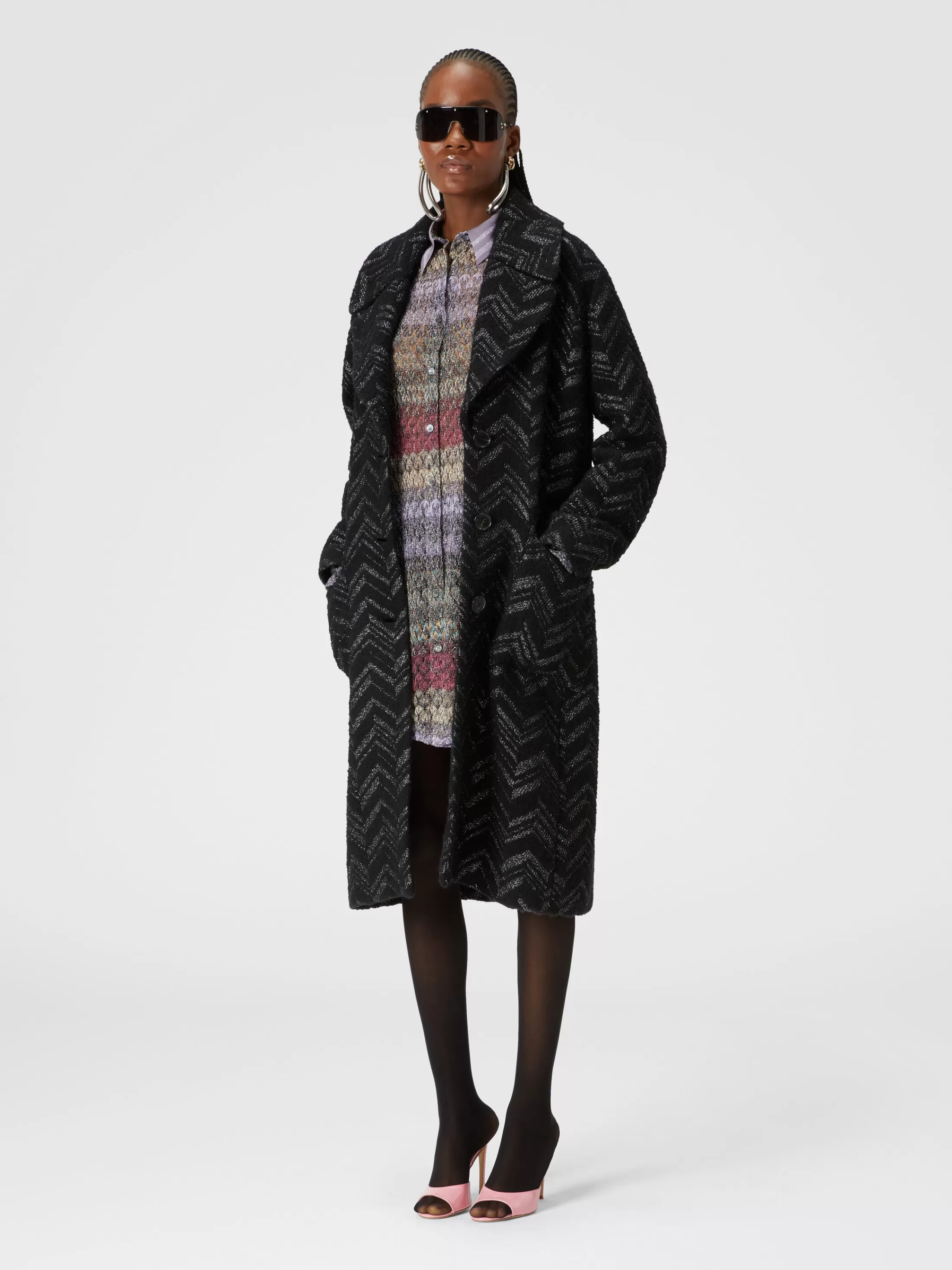 Cheap Bouclé knit coat with lamé chevron Coats & Jackets