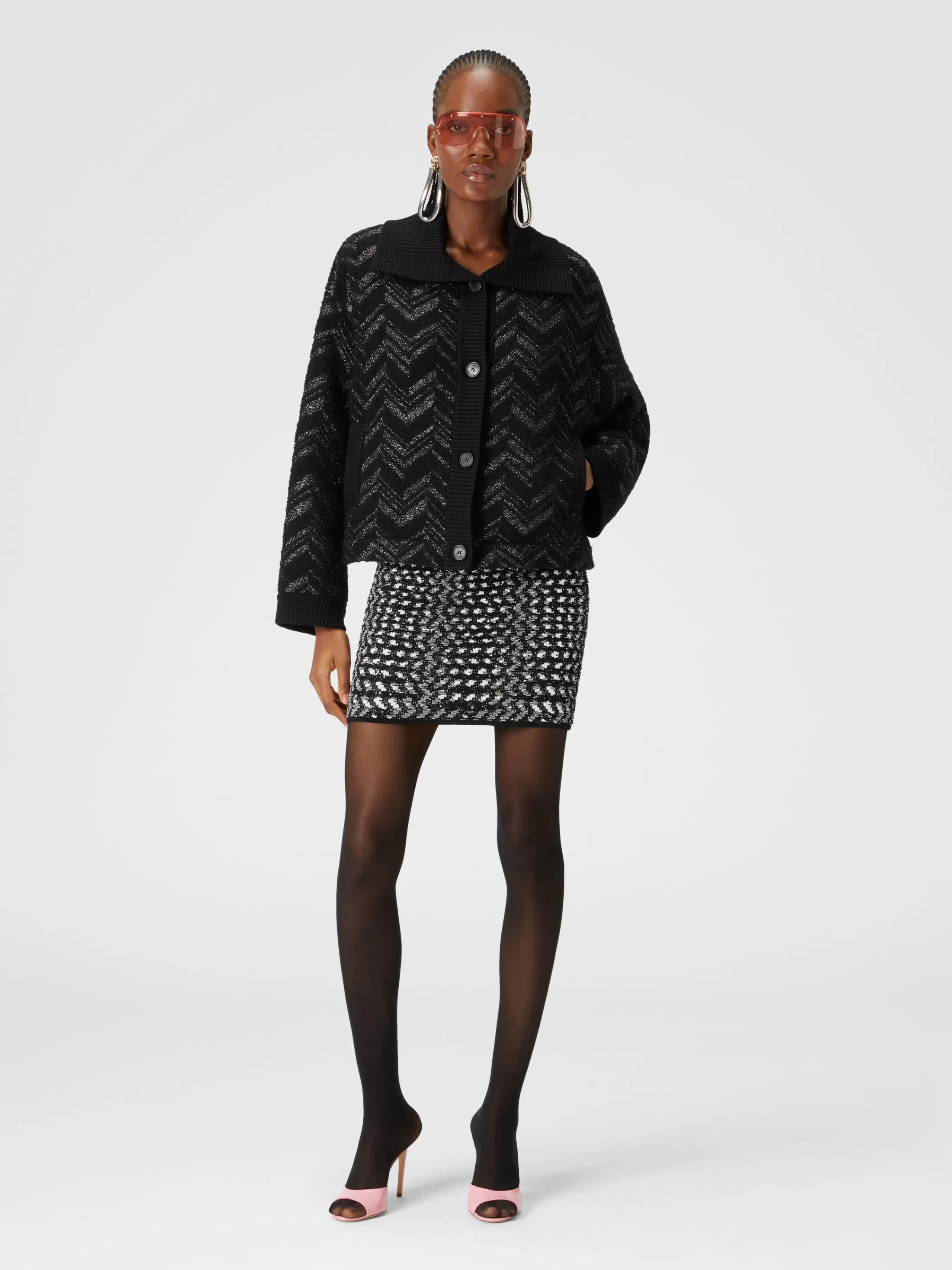 Hot Bouclé knit jacket with lamé chevron Coats & Jackets