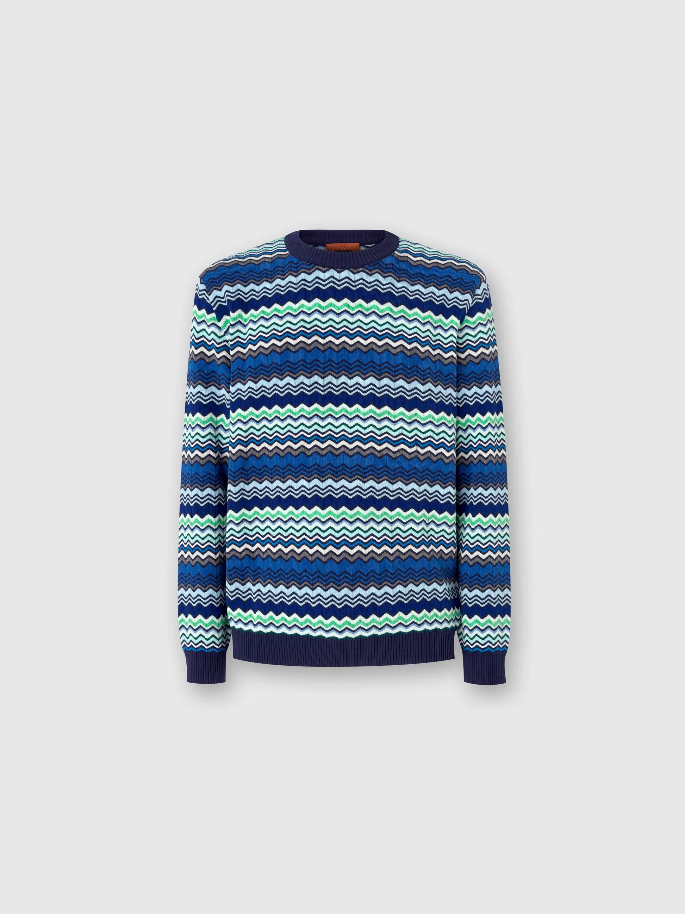 Best Sale Cotton crew-neck pullover with micro zigzag and contrasting piping Knitwear