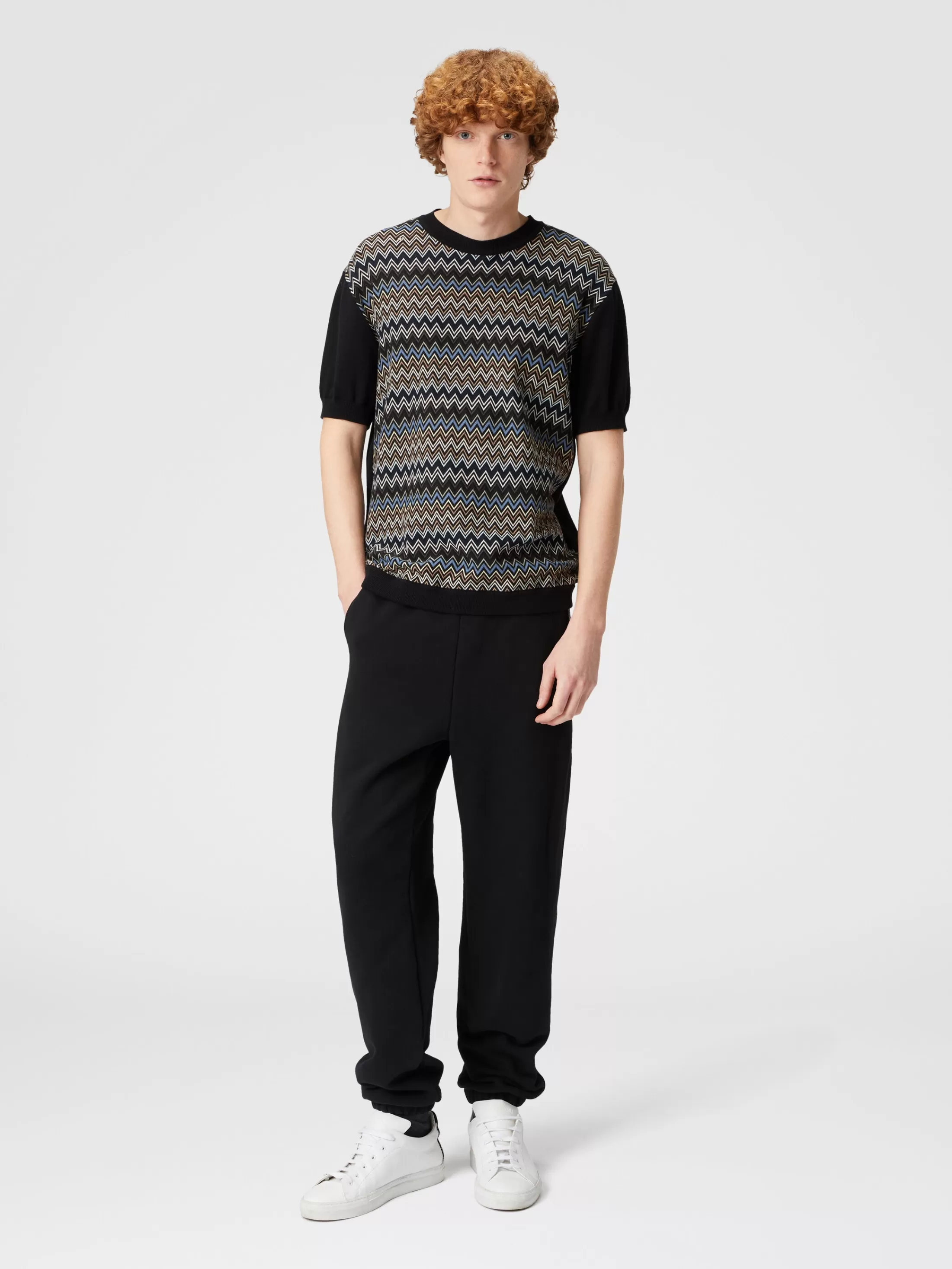 Shop Cotton fleece joggers with knitted insert Trousers