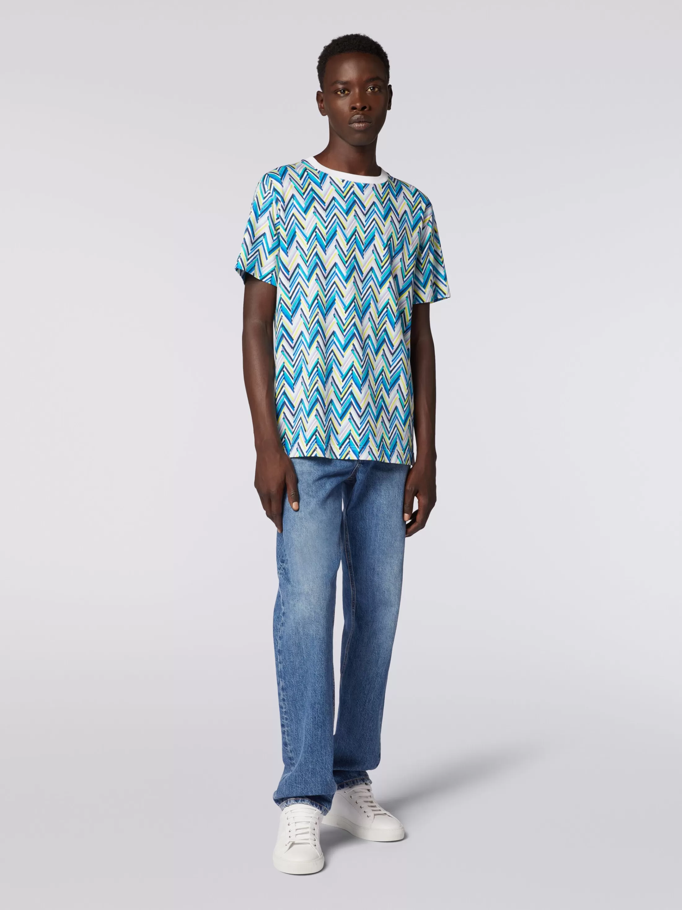 Store Crew-neck T-shirt in cotton with zigzag print Beachwear | Beachwear