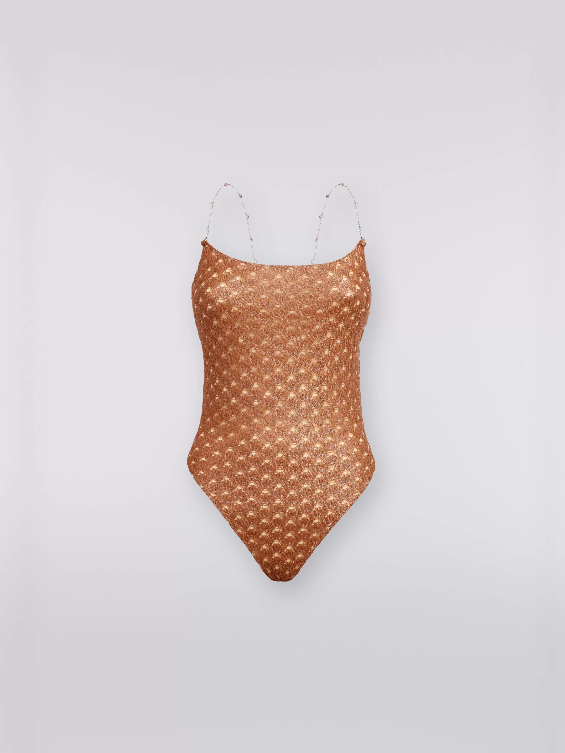 Best Lace-effect one-piece swimming costume with chain and gem straps Swimsuits | Swimsuits