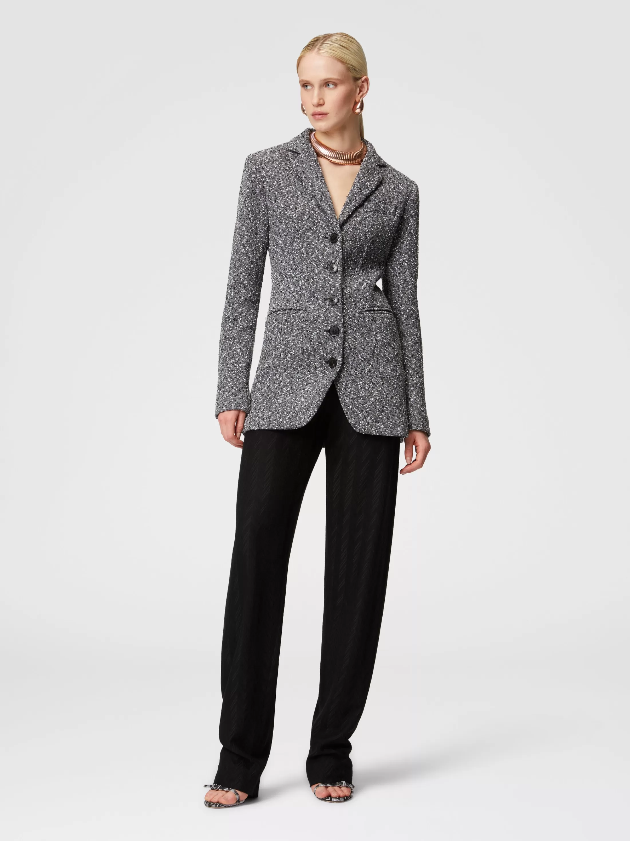 Online Long blazer in a mélange cotton blend Coats & Jackets