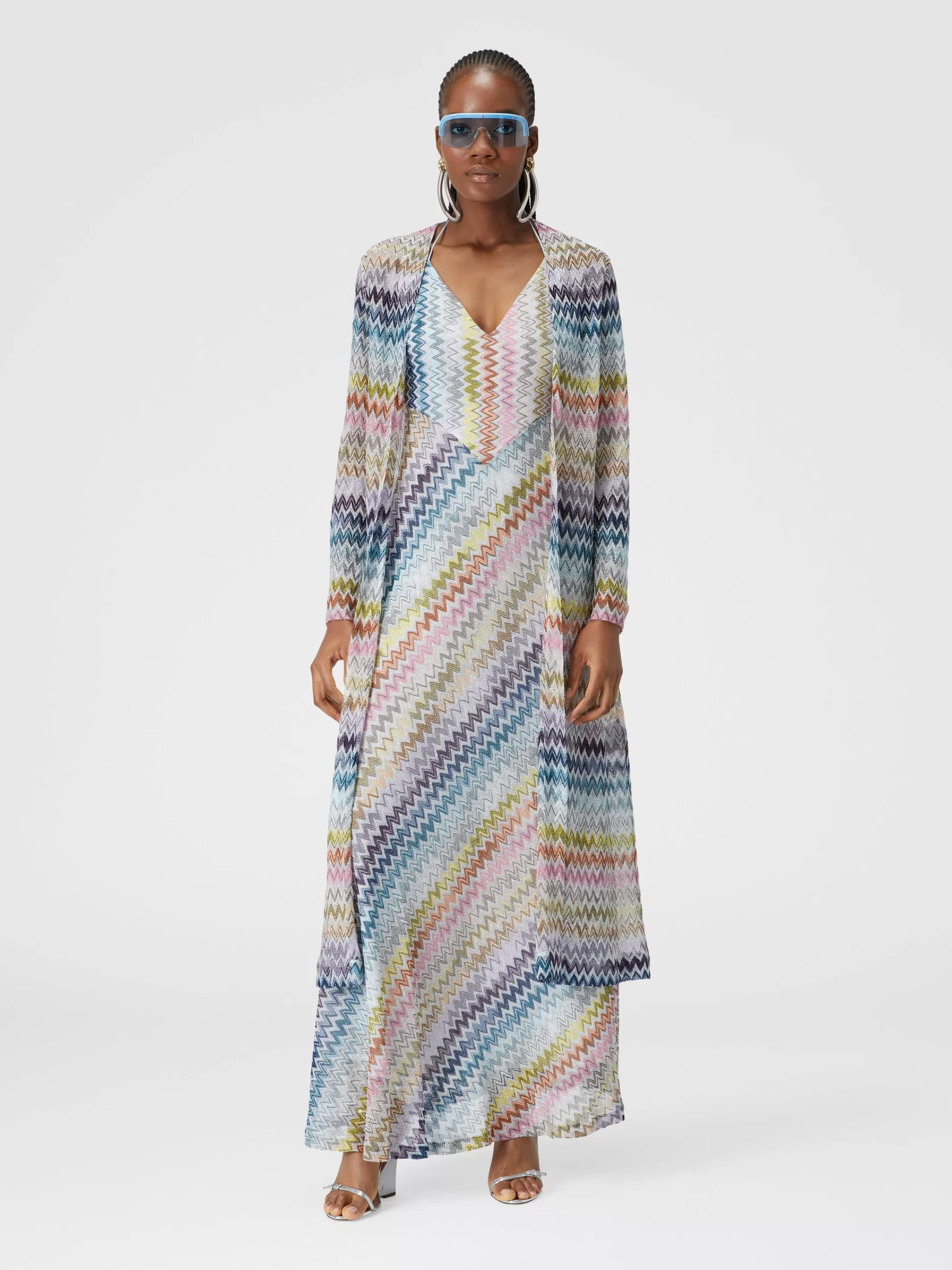 Sale Long cardigan in viscose blend zig zag lamé Knitwear