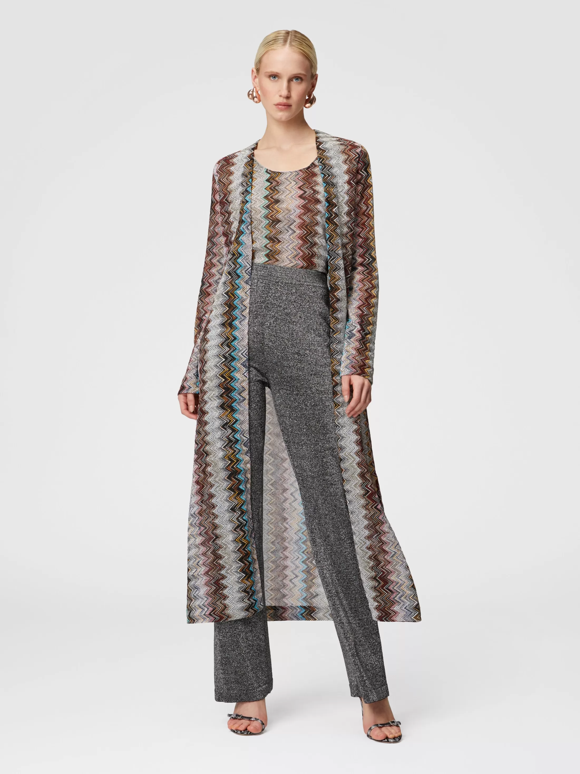 Online Long cardigan in viscose blend zig zag lamé Knitwear