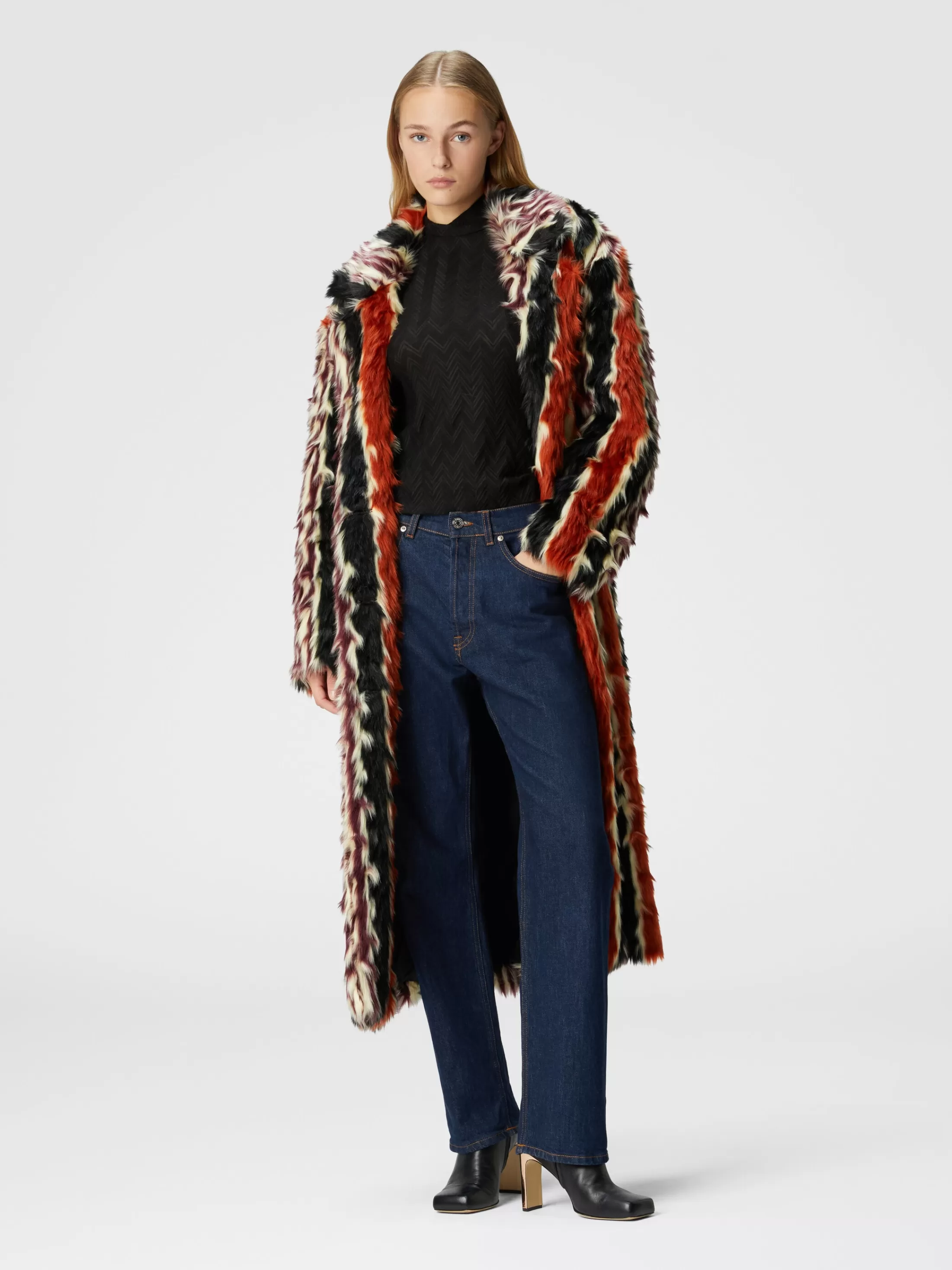 Clearance Long coat in striped faux fur Coats & Jackets