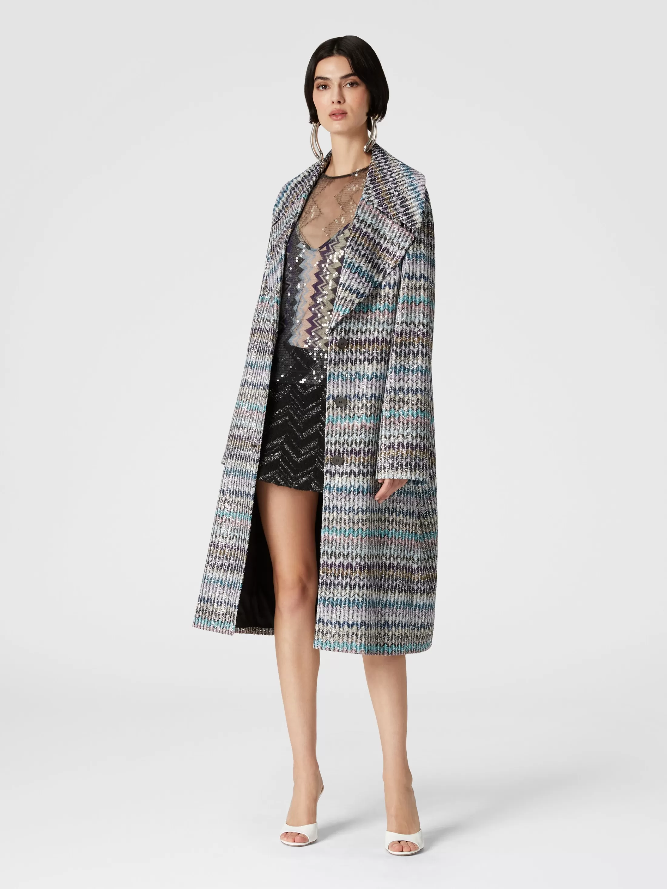 Cheap Long coat with sequin appliqué Coats & Jackets