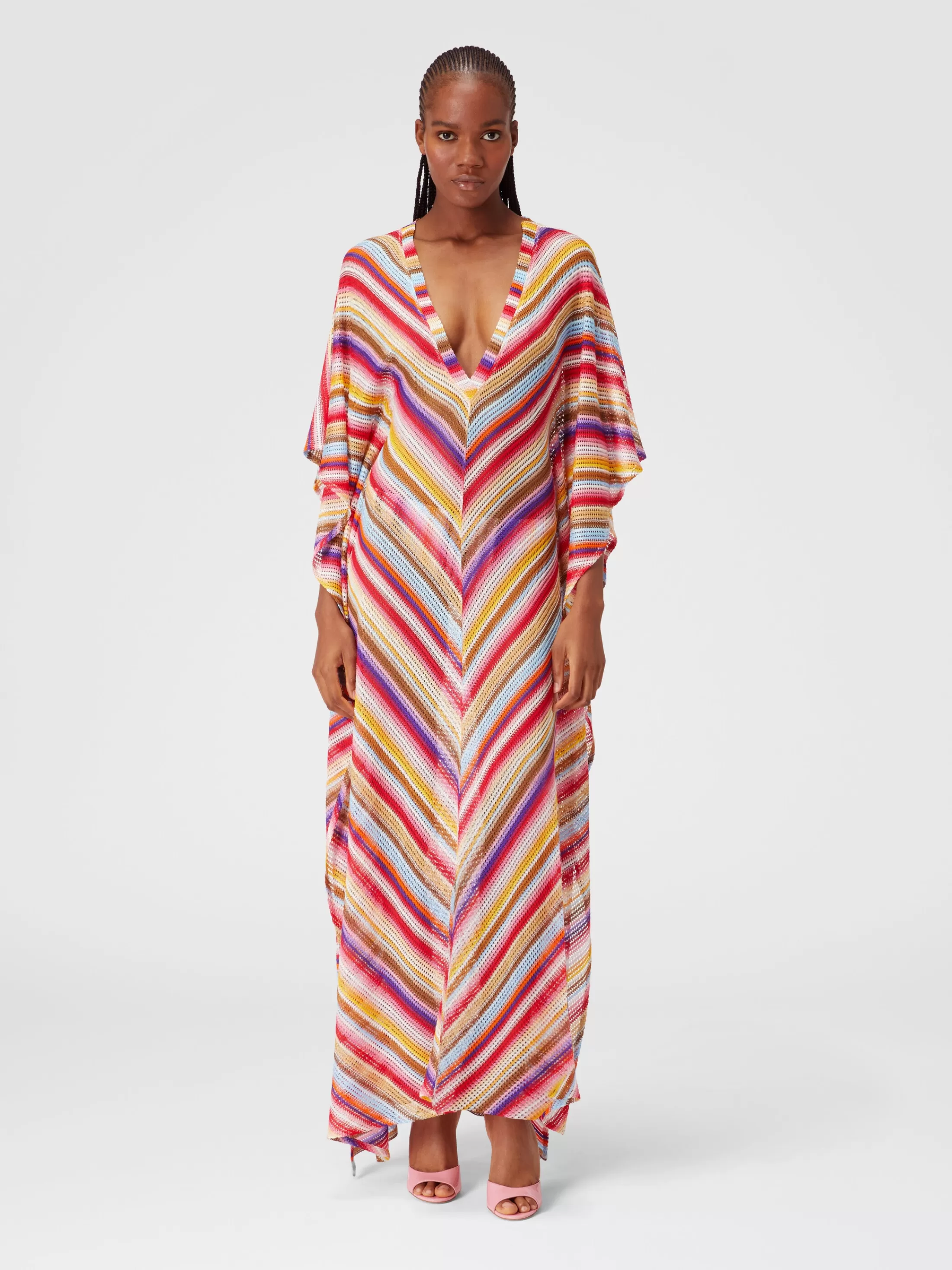 Best Long cover up kaftan in striped crochet Beachwear | Beachwear