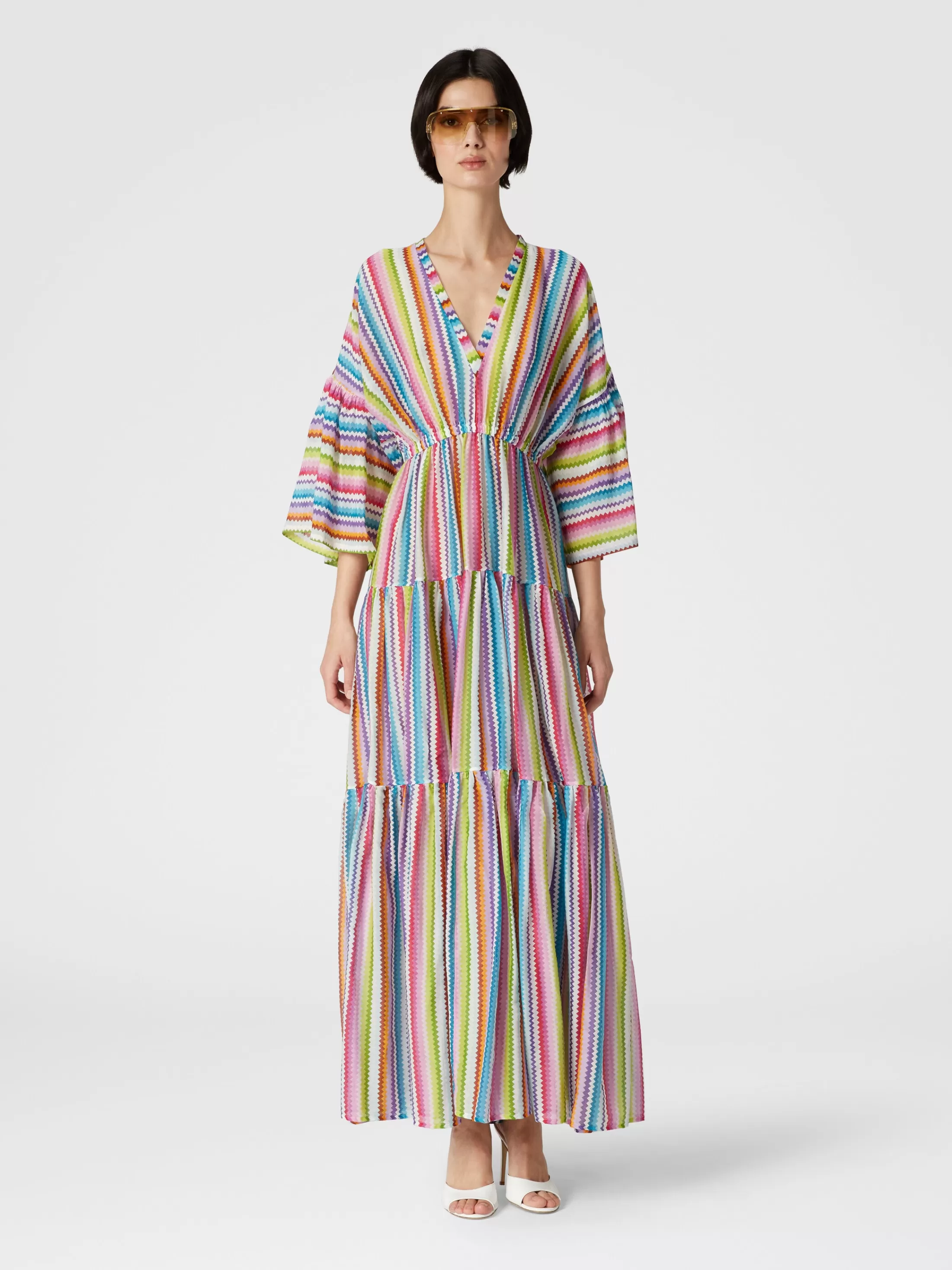 Best Long cover-up dress with flounces and zig zag print Beachwear | Beachwear