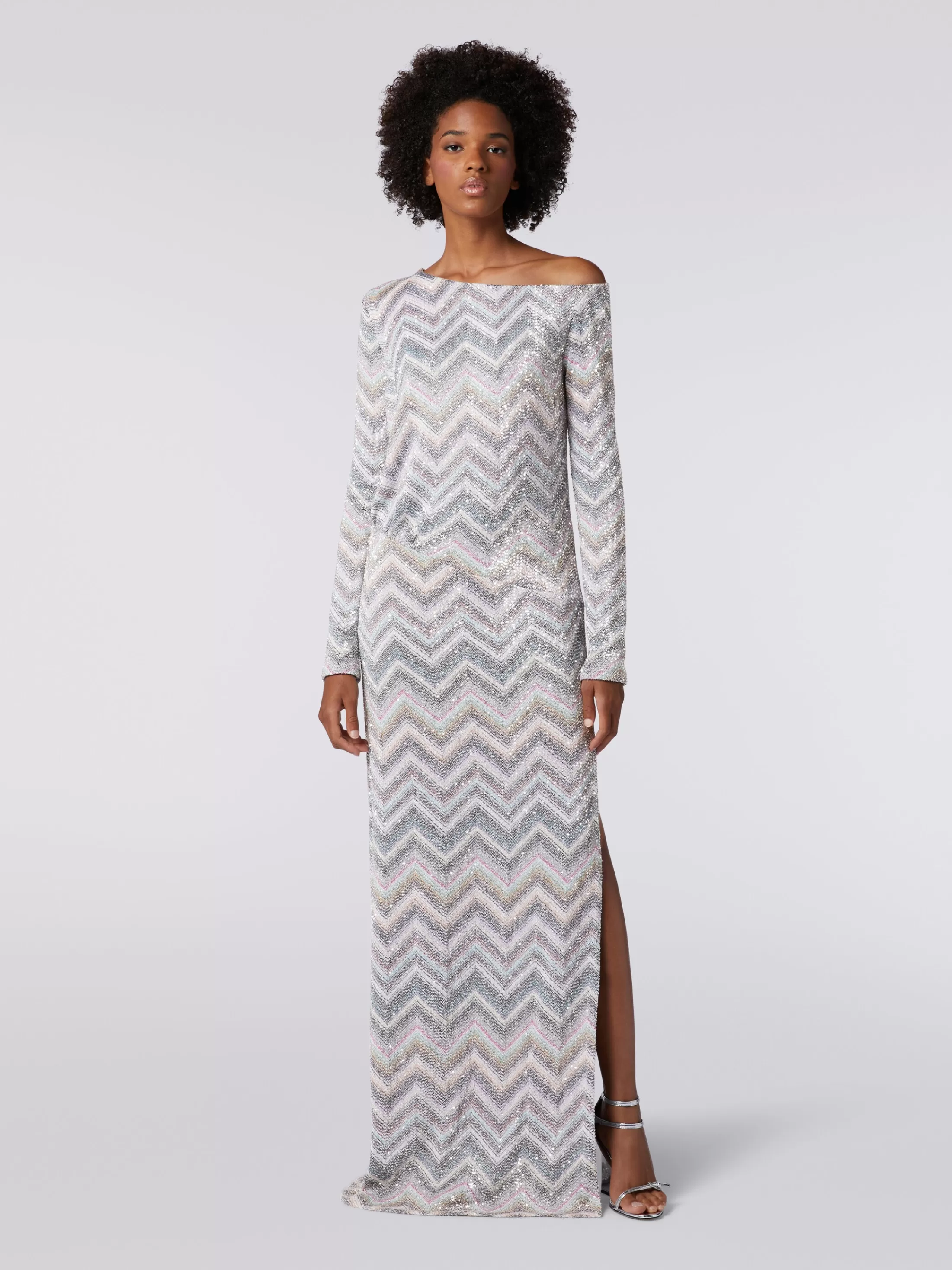 Shop Long dress in zigzag knit with sequin appliqué Dresses