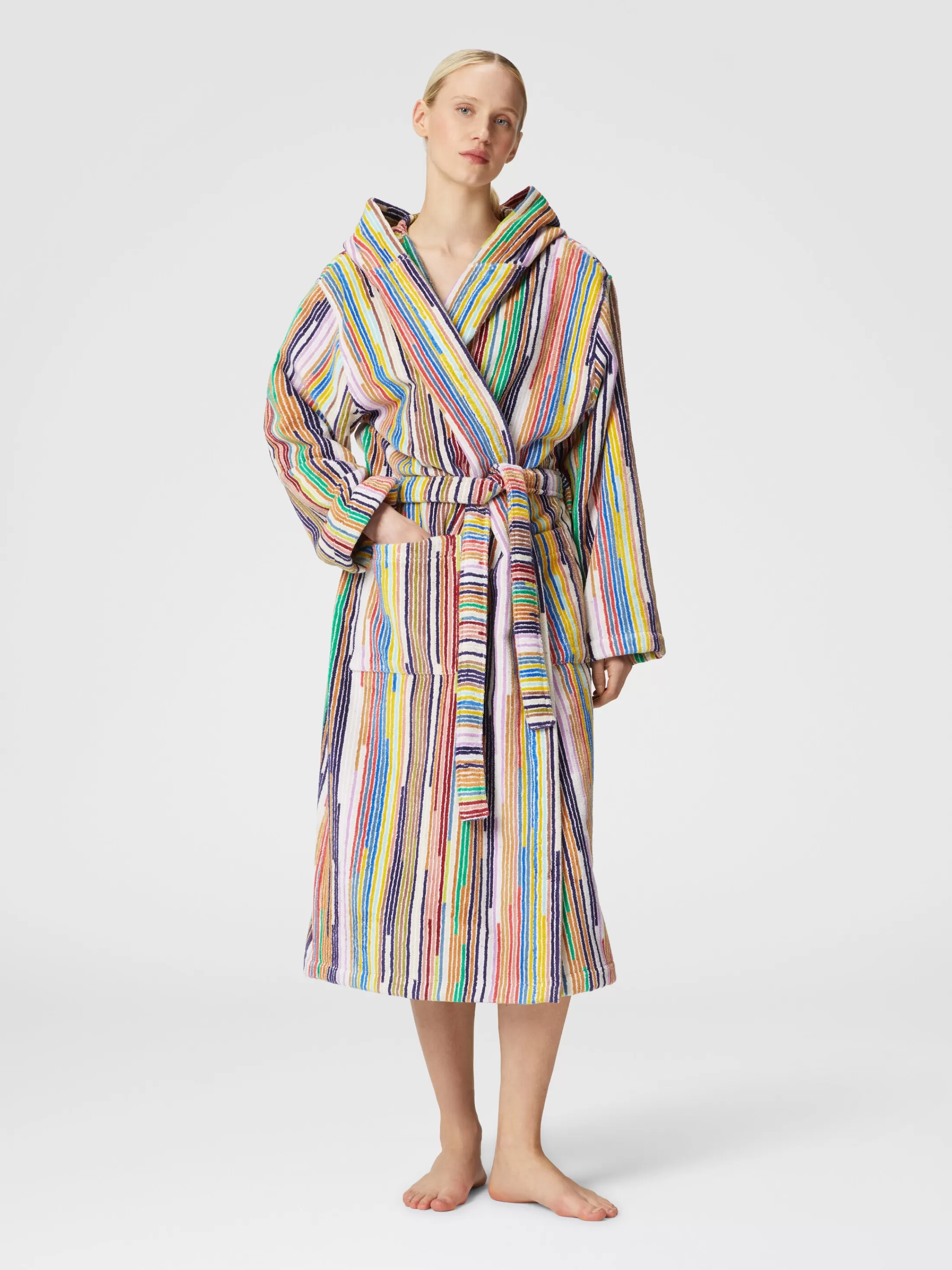 Shop Melody bathrobe in cotton terry with vertical stripes Bath | Bathrobes