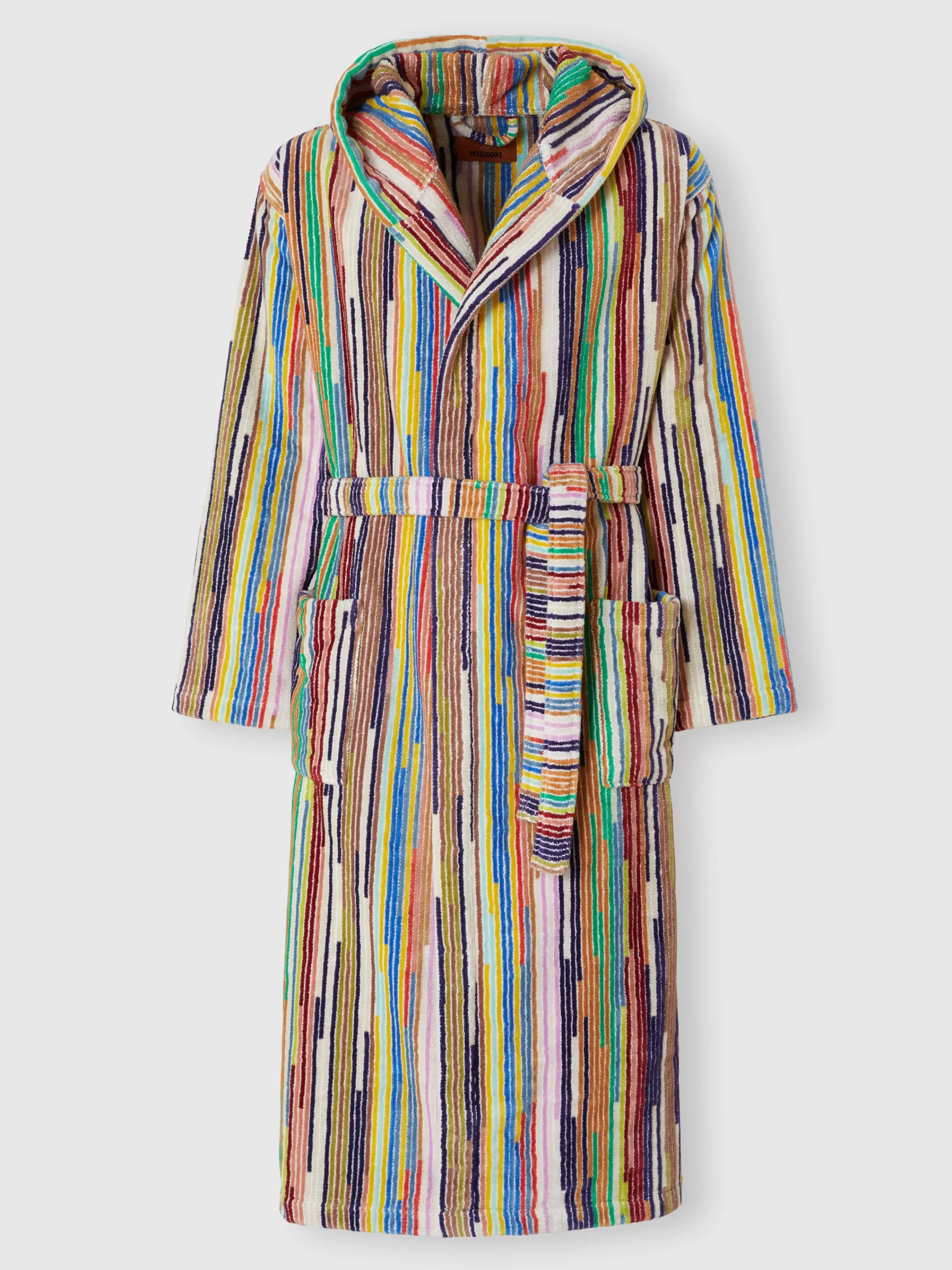 Shop Melody bathrobe in cotton terry with vertical stripes Bath | Bathrobes