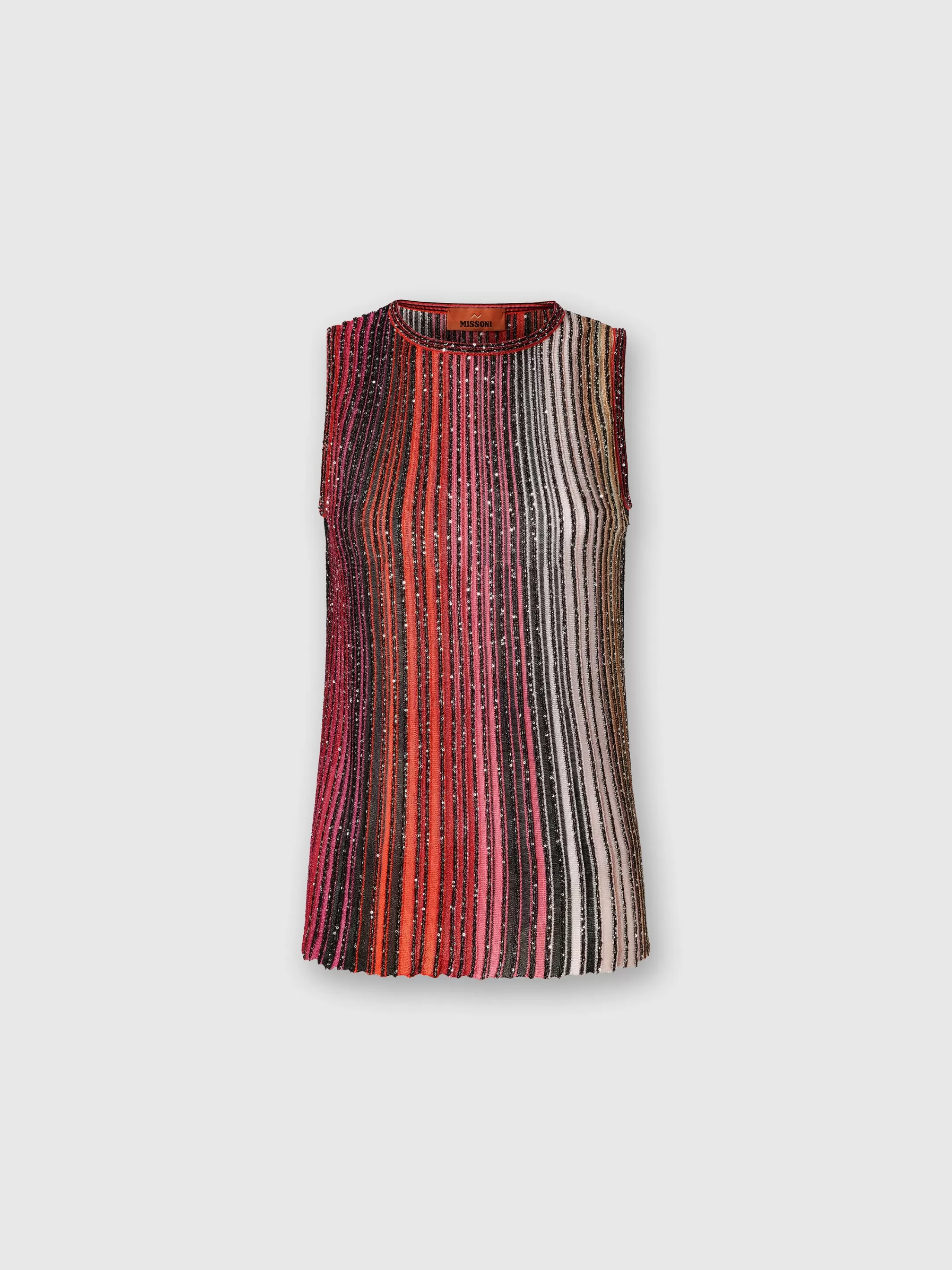 Best Partial striped sleeveless top with sequins T-Shirts And Tops