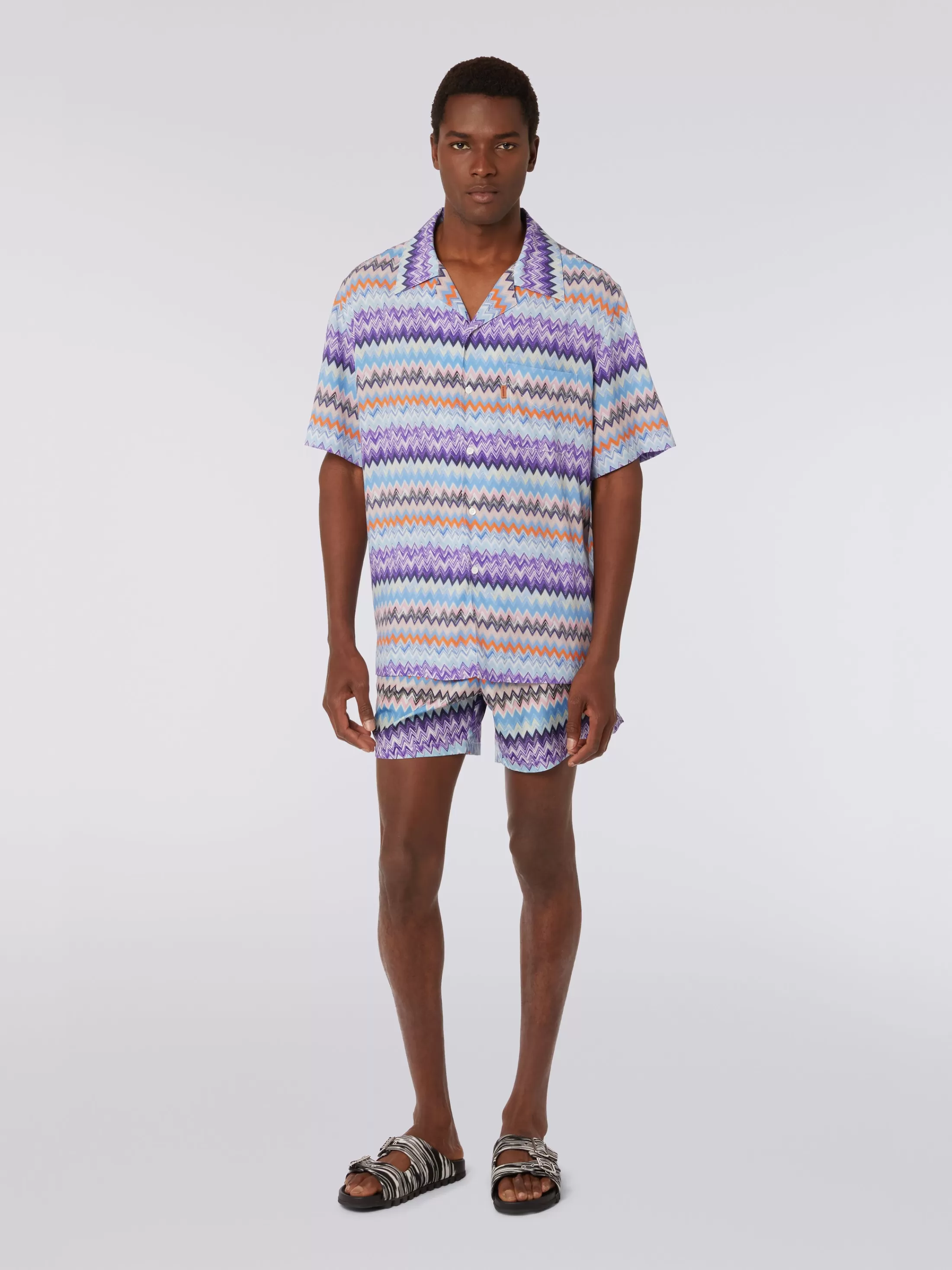 Cheap Short-sleeved chevron viscose bowling shirt Beachwear | Beachwear