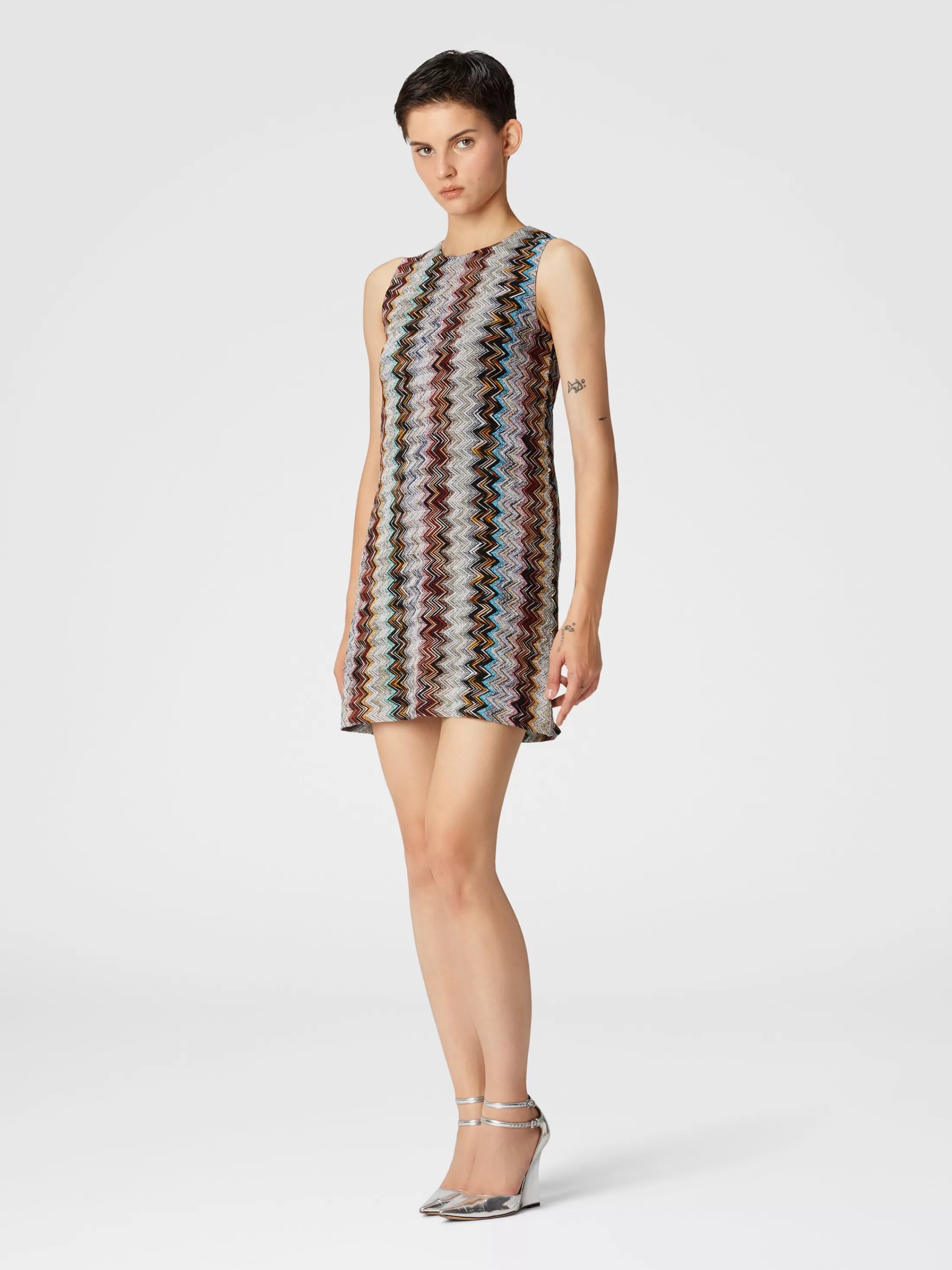 Best Sleeveless mini-dress in zig zag lamé viscose blend Dresses