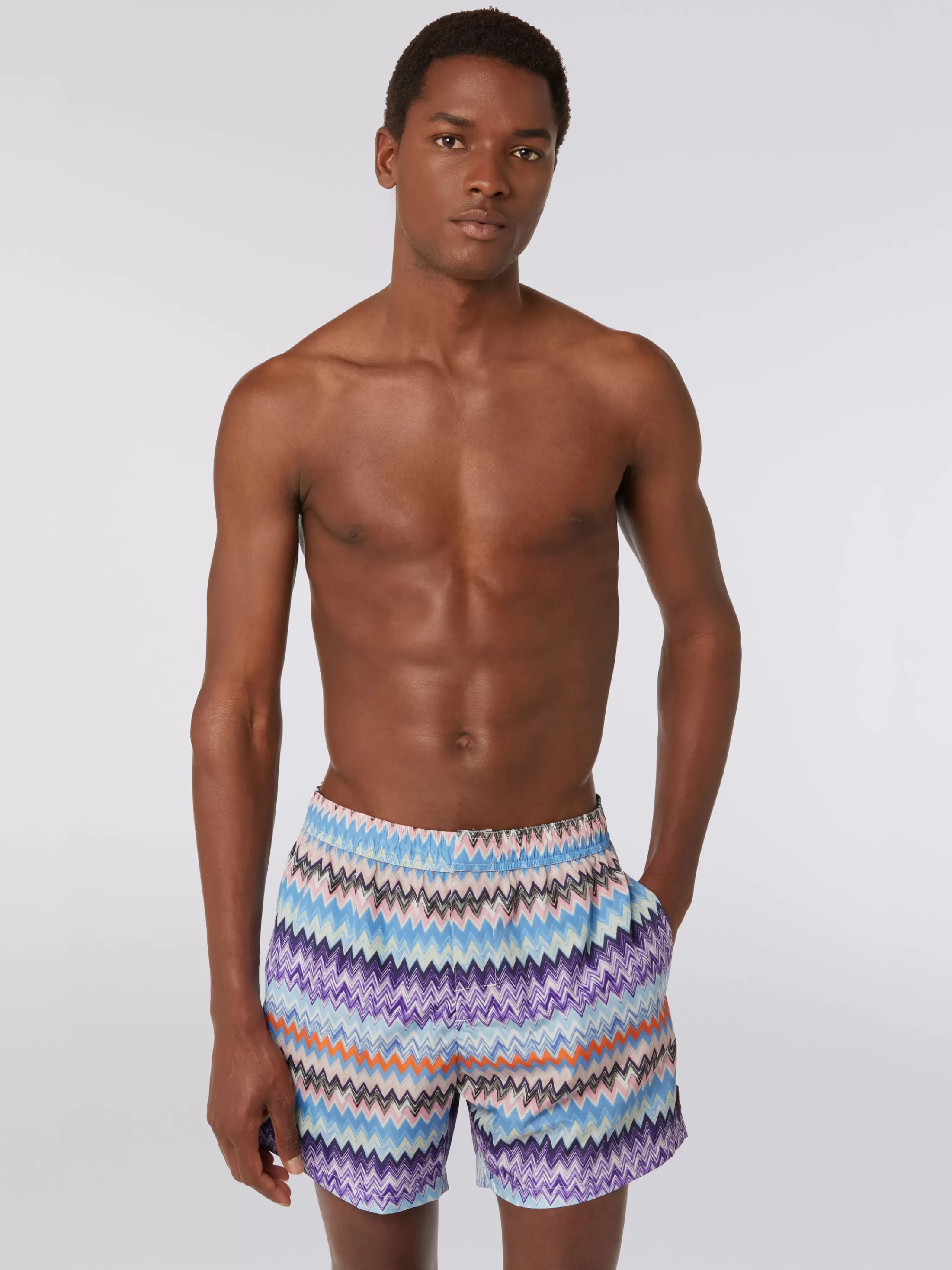 Store Technical fabric swimming trunks with chevron print Beachwear | Swimming Trunks