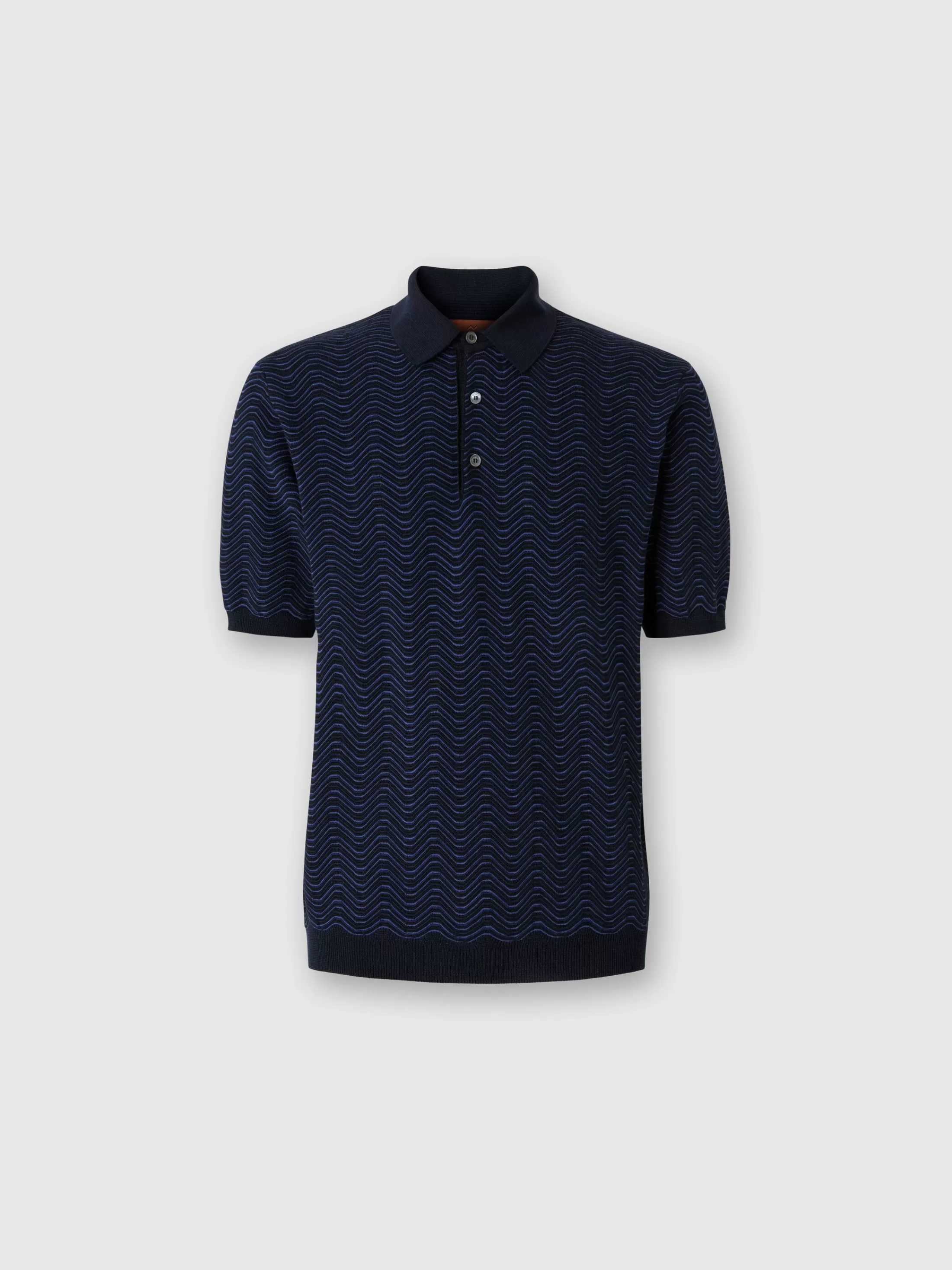 Clearance Virgin wool and viscose polo shirt with wave motif Polos & T-Shirts