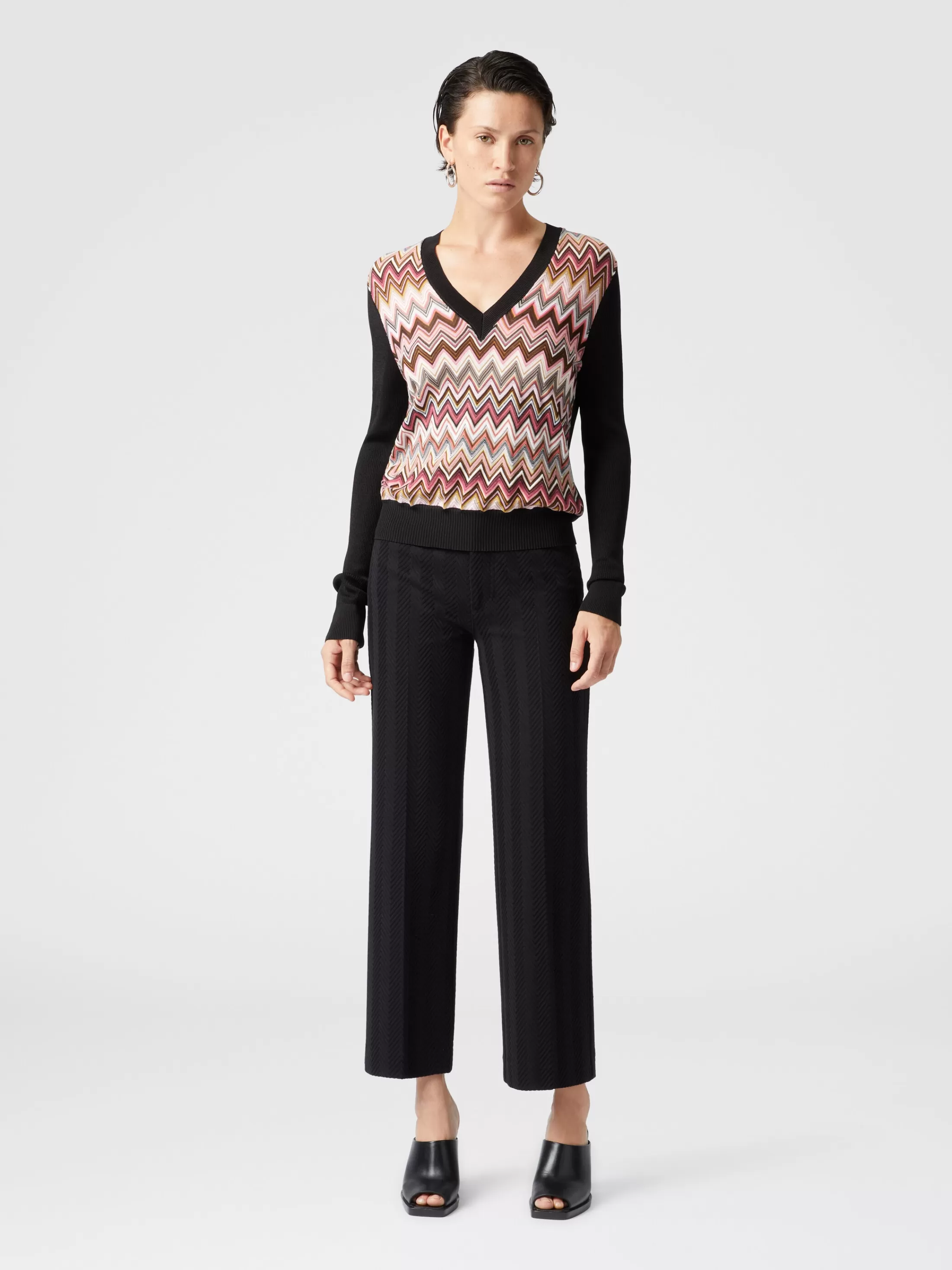 Clearance Viscose-blend sweaters with chevron insert and V-neck Knitwear