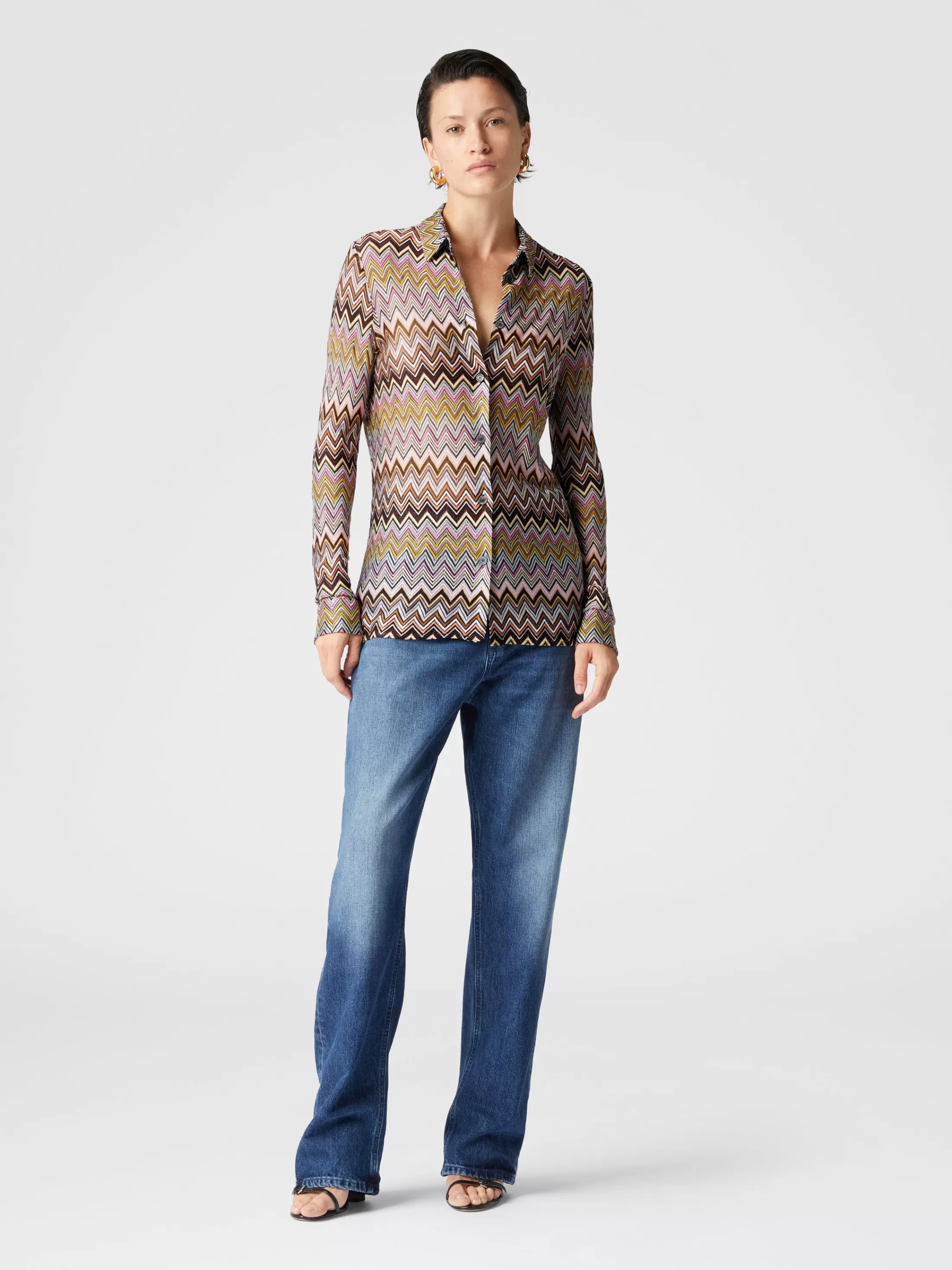 Flash Sale Zig zag viscose knit shirt Blouses & Shirts